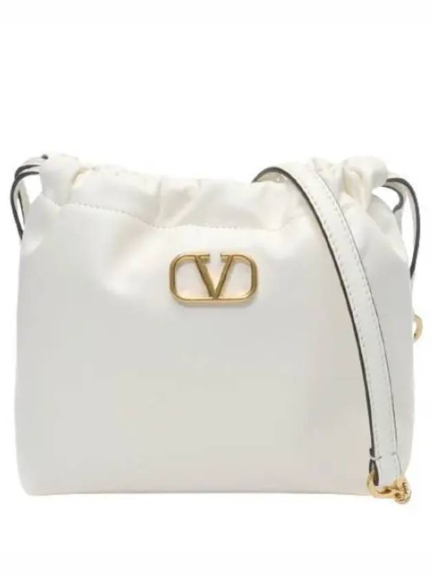 V Logo Drawstring Chain Bucket Bag White - VALENTINO - BALAAN 2