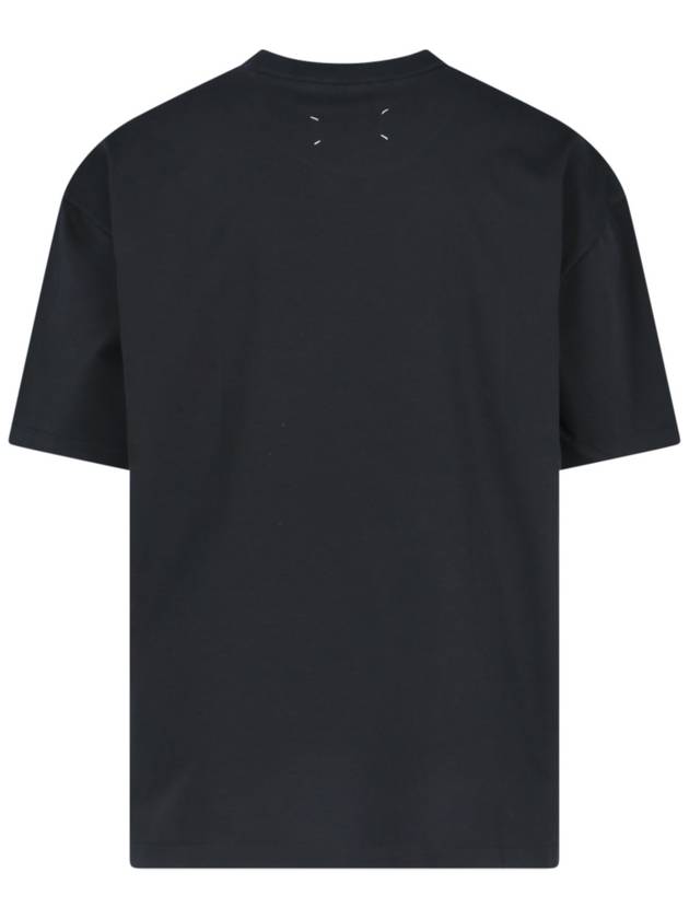 Embroidered Logo Cotton Short Sleeve T-Shirt Black - MAISON MARGIELA - BALAAN 3