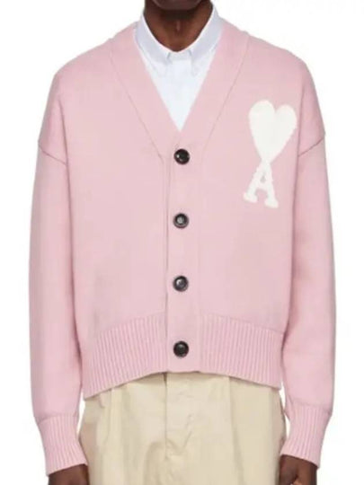 Big Heart Embroidered Logo Cardigan Pale Pink - AMI - BALAAN 2