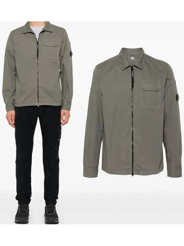 Oversized Organic Gabardine Long Sleeve Shirt Green - CP COMPANY - BALAAN 2