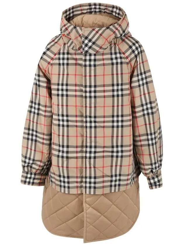 Kids Vintage Check Hooded Quilted Coat Beige - BURBERRY - BALAAN 3