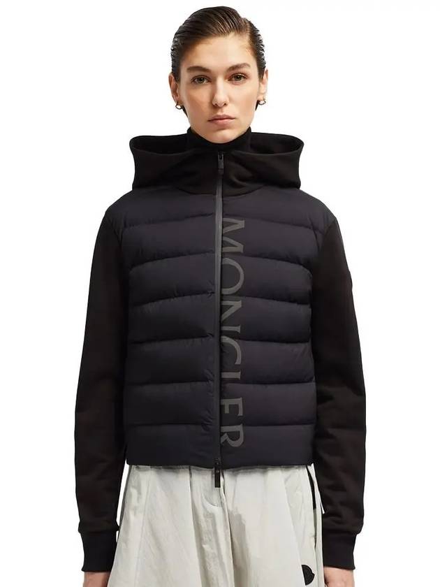 Padded Cotton Zip-Up Hoodie Black - MONCLER - BALAAN 7