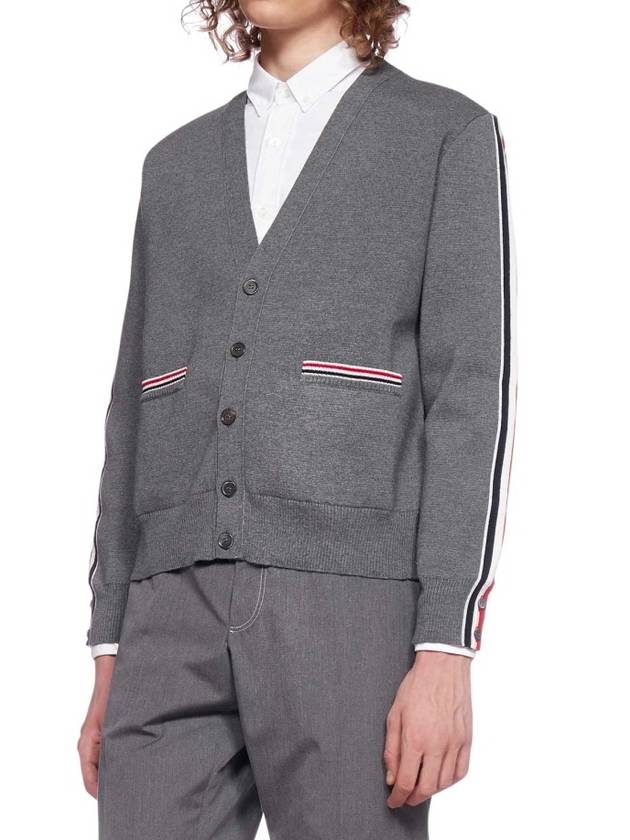 Men's Navy Side Intarsia Milano Stitch Wool Cardigan Grey - THOM BROWNE - BALAAN 3