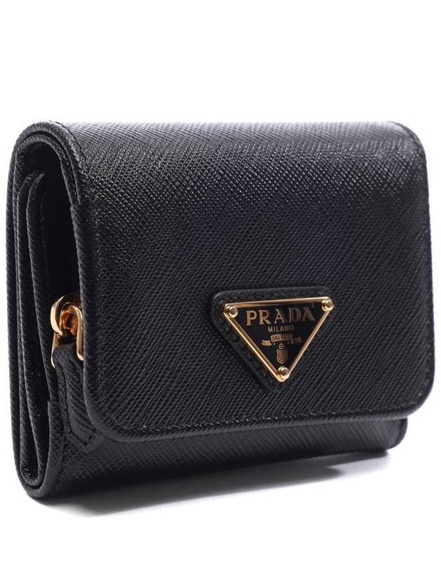 Saffiano Tri-Fold Leather Half Wallet Black - PRADA - BALAAN 4