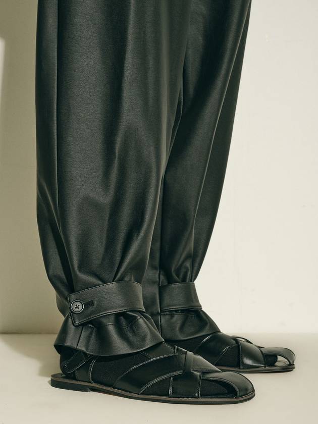 Vegan Leather Strap Wide Pants Black - JUN BY JUN K - BALAAN 4