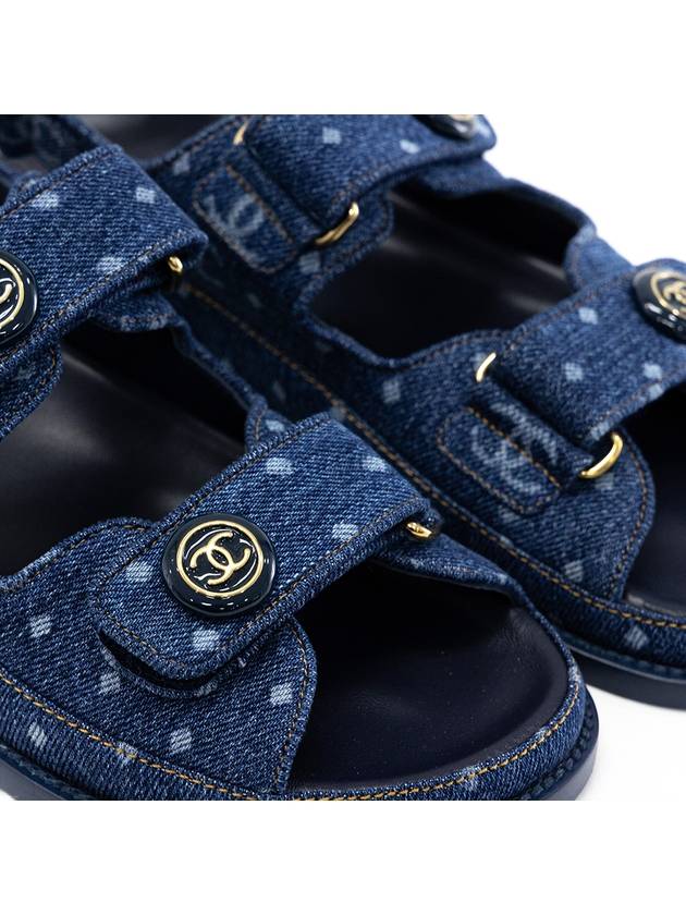 Velcro Leather Sandals Slippers Blue EU36 5 235cm G35927 - CHANEL - BALAAN 3