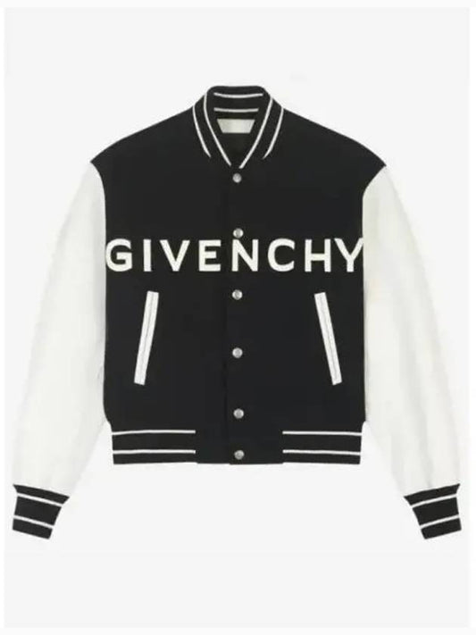 Logo Leather Wool Bomber Jacket Black - GIVENCHY - BALAAN 2