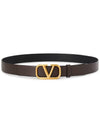 V Logo Signature Leather Belt Brown Black - VALENTINO - BALAAN 3