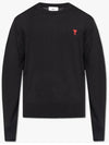 Heart Embroidered Logo Crew Neck Knit Top Black - AMI - BALAAN 2