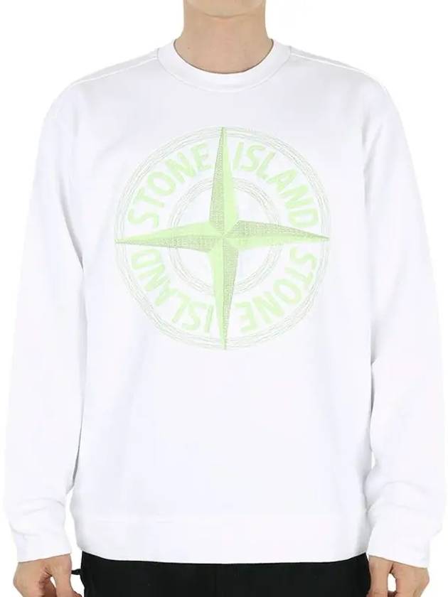 Garment Dyed Stitches Four Print Crewneck Sweatshirt White - STONE ISLAND - BALAAN 3