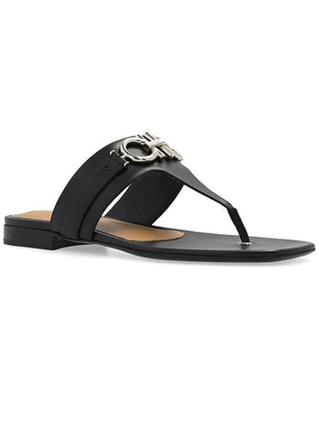 S RIKIS Double Gancini Sandals Black 0753927 - SALVATORE FERRAGAMO - BALAAN 1