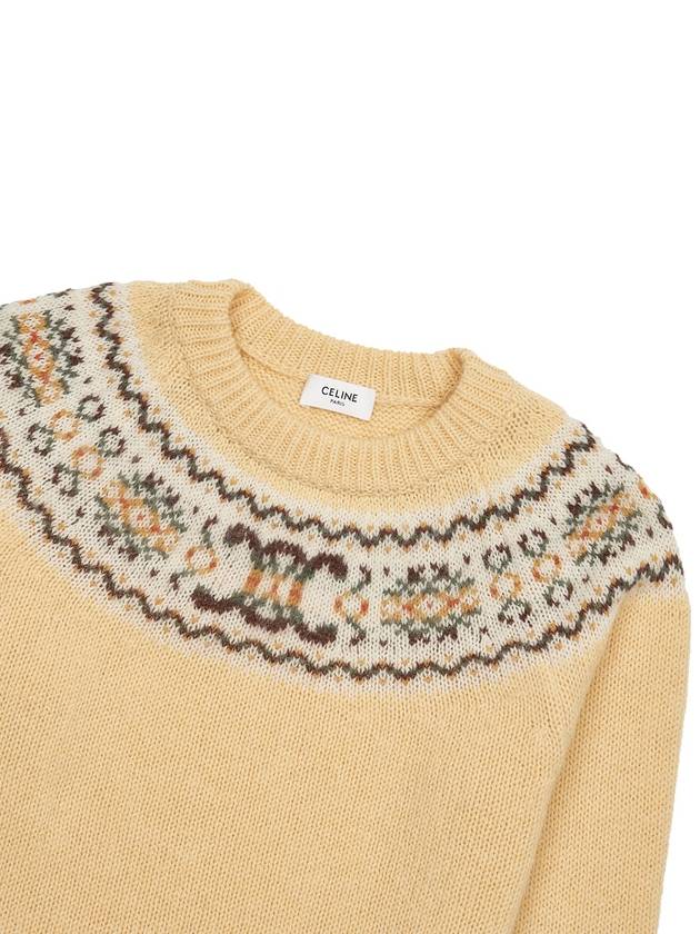 Crew Neck Triomphe Fair Isle Wool Knit Top Yellow - CELINE - BALAAN 4