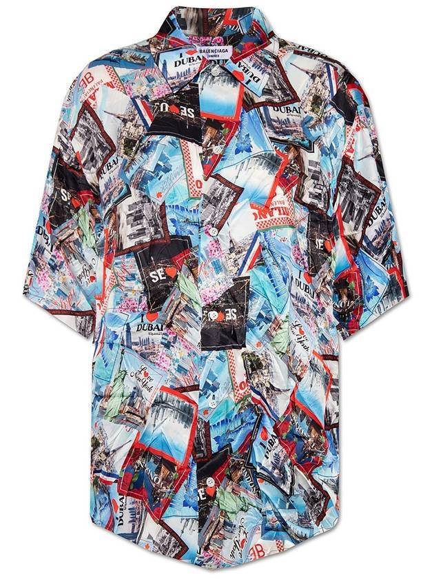 All Over City Print Short Sleeve Shirt Blue - BALENCIAGA - BALAAN 1