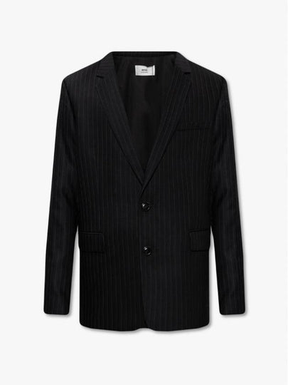 Men's Wool Cotton Herringbone Jacket Black - AMI - BALAAN 2