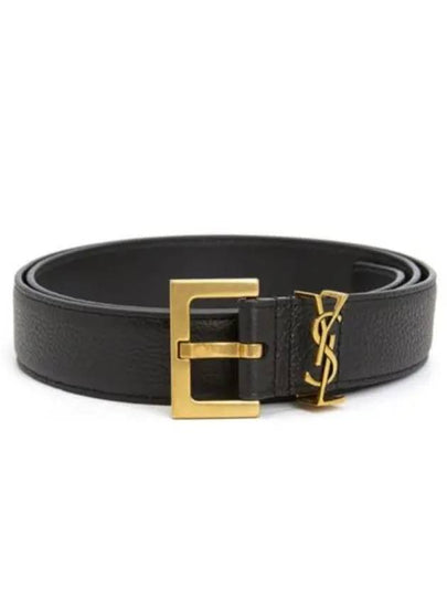 Men's Monogram Grain Leather Belt Gold - SAINT LAURENT - BALAAN 2