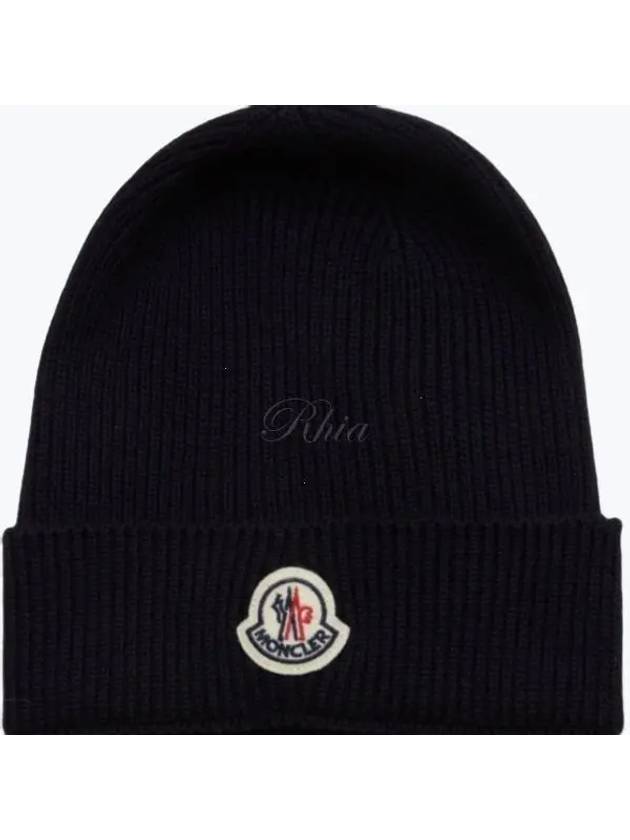 Logo Wool Beanie Hat 3B70500 A9342 999 - MONCLER - BALAAN 1