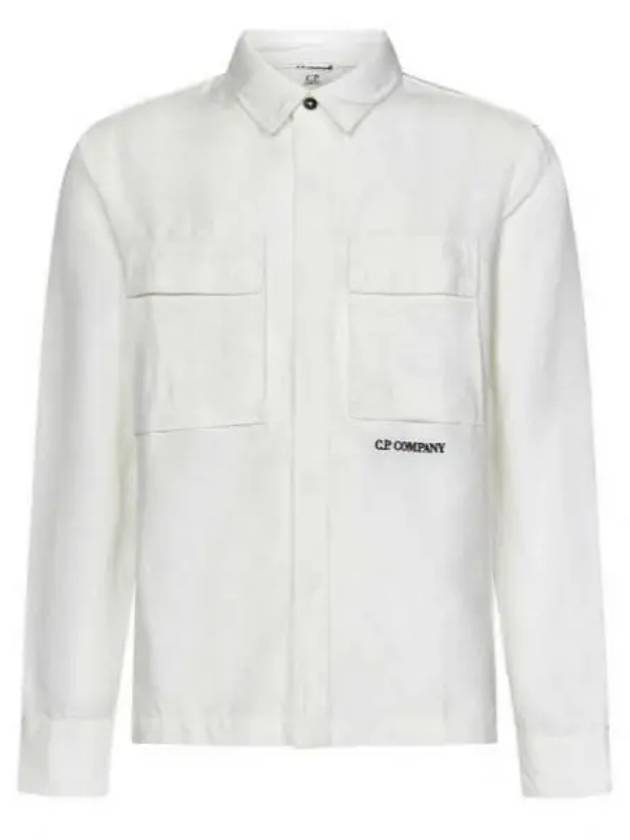 Broken Linen Cotton Long Sleeve Shirt White - CP COMPANY - BALAAN 2