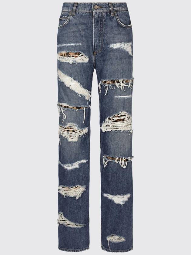 Jeans Dolce &amp; Gabbana in denim used e raso stretch stampa animalier - DOLCE&GABBANA - BALAAN 1