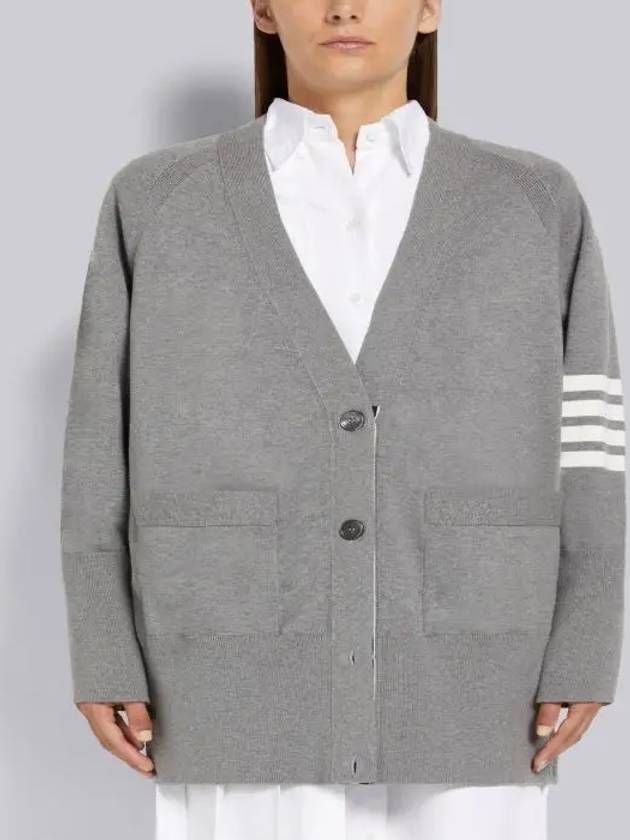 Stitched Cotton 4 Bar Cardigan Grey - THOM BROWNE - BALAAN 4