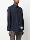 Back Stripe Oversize Cotton Flannel Long Sleeve Shirt Navy - THOM BROWNE - BALAAN 4