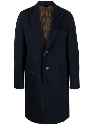 Men's FF Motifwool Single Coat Blue - FENDI - BALAAN 1