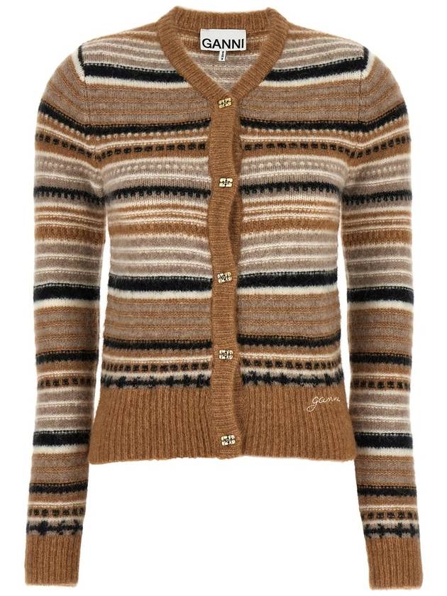 Striped Soft Wool Knit Cardigan Brown - GANNI - BALAAN 2