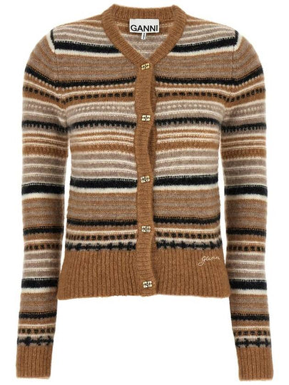 Striped Soft Wool Knit Cardigan Brown - GANNI - BALAAN 2