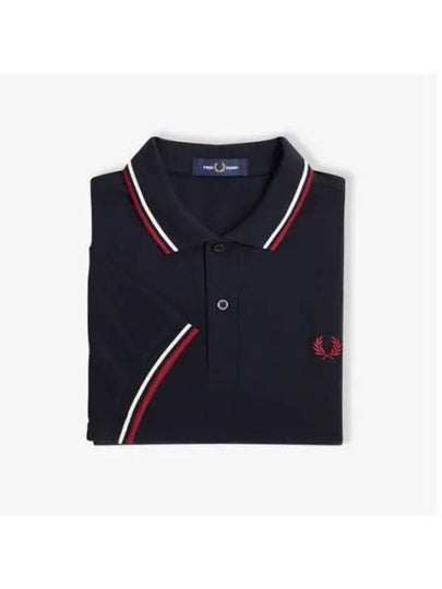 Twin Tip Logo Short Sleeve Polo Shirt Navy Burnt Red - FRED PERRY - BALAAN 2