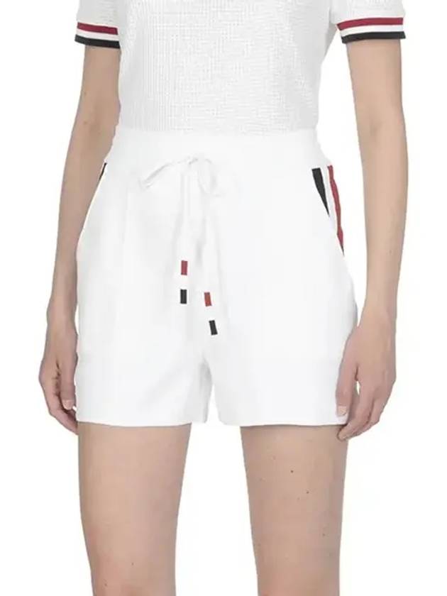 Stretch Viscose Intarsia Side Stripe Pintuck Shorts White - THOM BROWNE - BALAAN 3