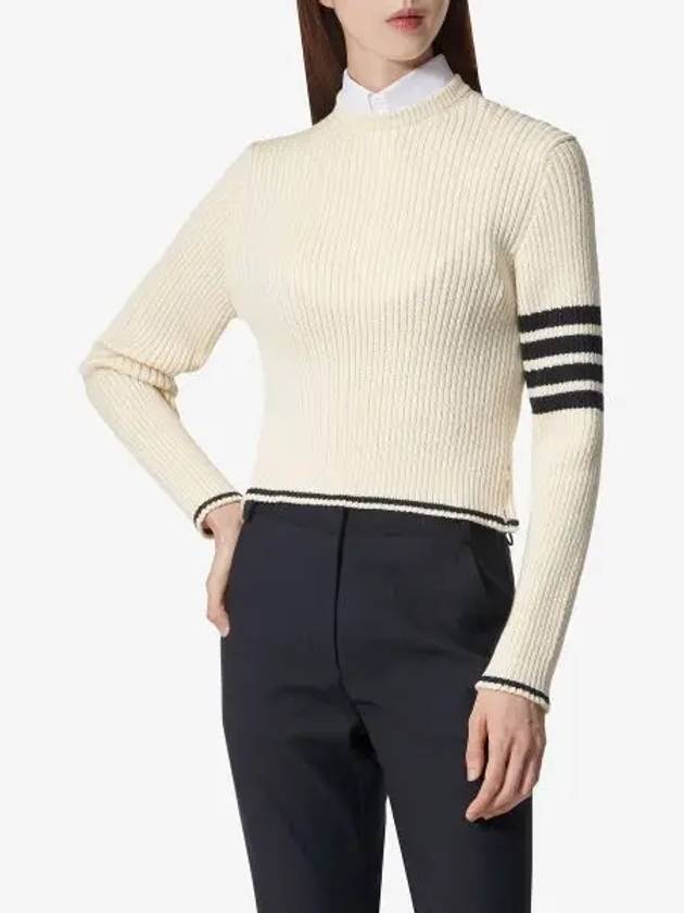 4 Bar Stripe Cable Knit Top White - THOM BROWNE - BALAAN 2