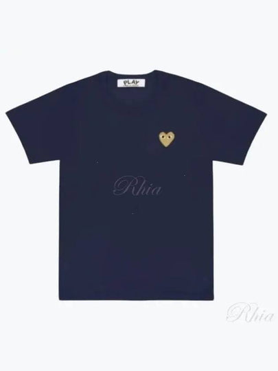 Gold Heart Wappen Short Sleeve T-Shirt Navy - COMME DES GARCONS - BALAAN 2