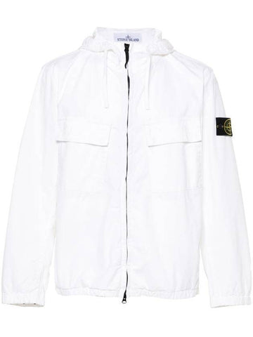 Cotton Twill Stretch Hooded Jacket White - STONE ISLAND - BALAAN 1