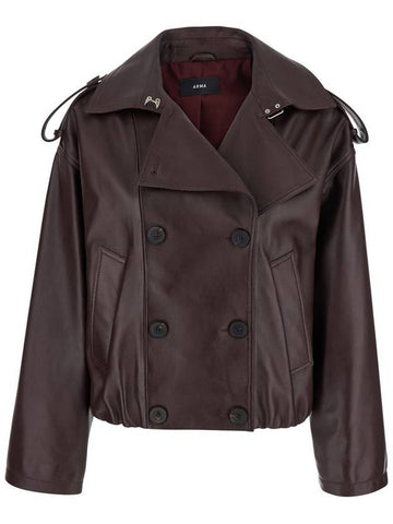 'Rima' Bordeaux Double Breasted Jacket In Leather Woman - ARMA - BALAAN 1