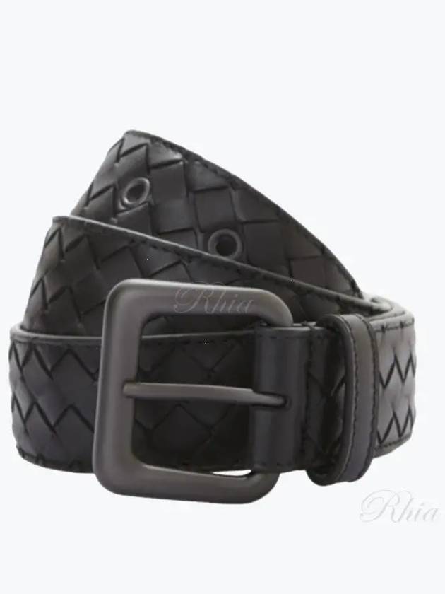 Men's Intrecciato Leather Belt Black - BOTTEGA VENETA - BALAAN 2