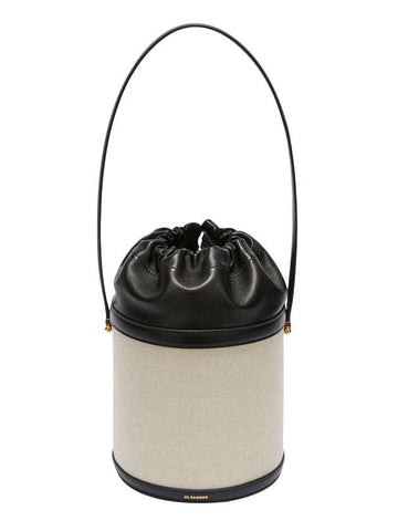 Draw Strung Small Bucket Bag White Black - JIL SANDER - BALAAN.