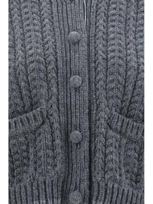 Chunky Links Stitch 4 Bar Polo Merino Wool Cardigan Grey - THOM BROWNE - BALAAN 4