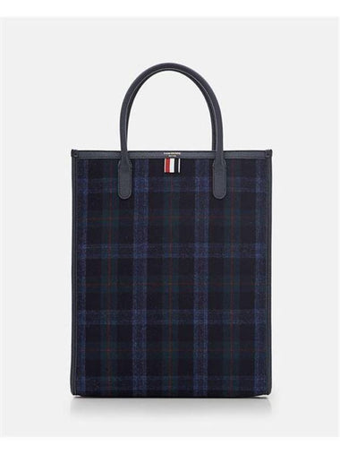 Vertical Tartan Flannel Tote Bag Navy - THOM BROWNE - BALAAN 1