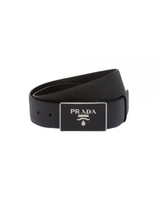 Metal Buckle Saffiano Leather Belt Black - PRADA - BALAAN 2