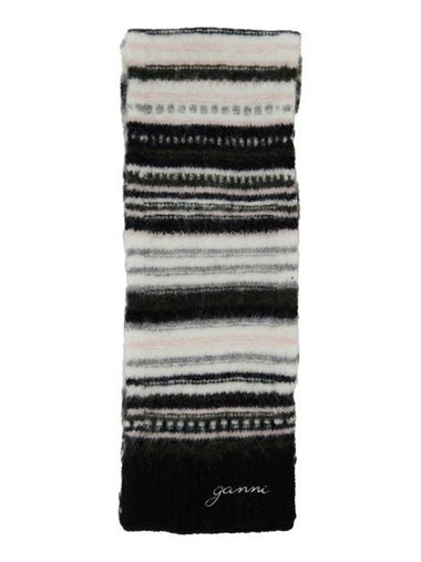 Stripe Soft Wool Scarf Black - GANNI - BALAAN 1