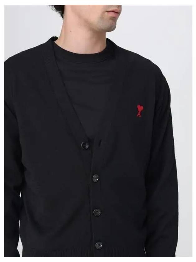 Red Heart Logo Merino Wool Cardigan Black - AMI - BALAAN 10