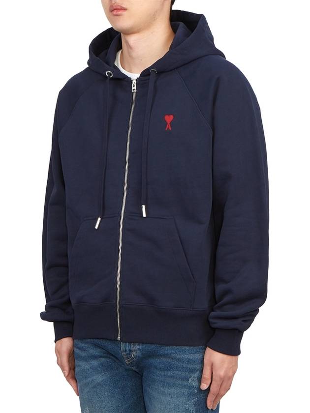 Small Heart Logo Cotton Zip Up Hoodie Night Blue - AMI - BALAAN 4