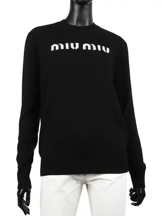 Logo Wool Cashmere Knit Top Black - MIU MIU - BALAAN 3