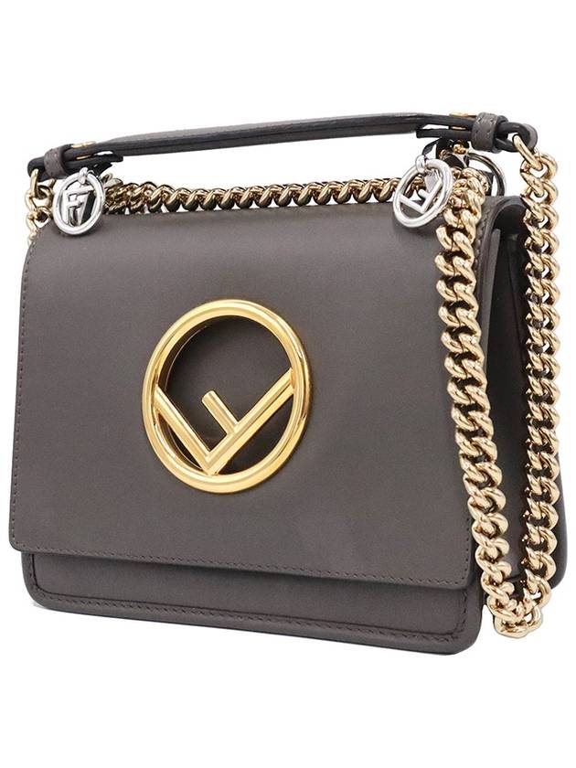 Women s Fendi 8BT286 Dark Gray Calfskin KAN I Khan Ai F Gold Chain Small Shoulder Bag gt Gangbuk used luxury goods - FENDI - BALAAN 4