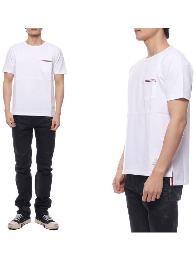 Men's Medium Weight Jersey Tipped Pocket Crewneck Short Sleeve T-Shirt White - THOM BROWNE - BALAAN 3