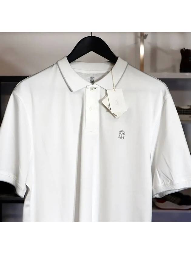 Embroidered Logo Cotton Short Sleeve Polo Shirt White - BRUNELLO CUCINELLI - BALAAN 4