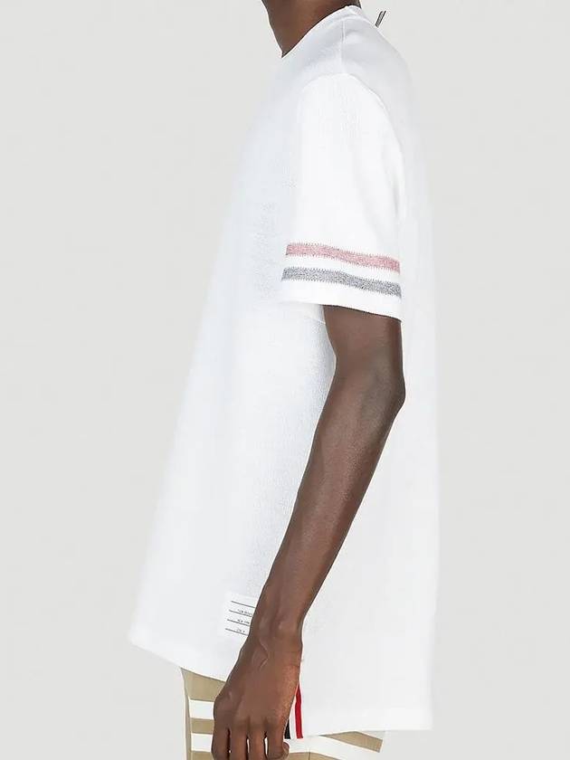 Textured Cotton Stripe Short Sleeve T-Shirt White - THOM BROWNE - BALAAN 3