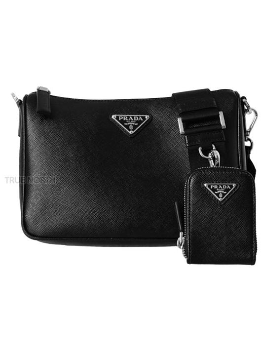 Triangle Logo Saffiano Leather Cross Bag Black - PRADA - BALAAN