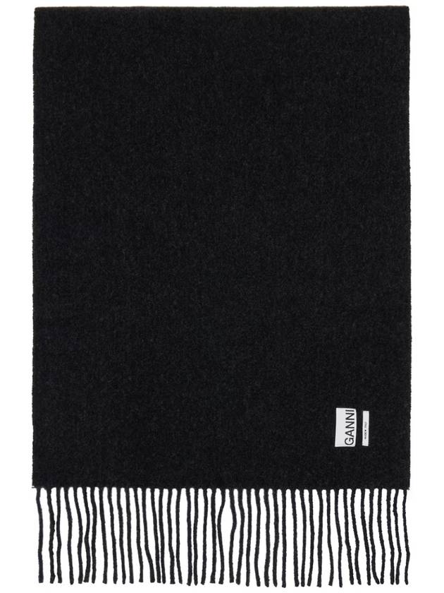 Women Jacquard Logo Fringe Shawl Scarf Muffler Black - GANNI - BALAAN 2