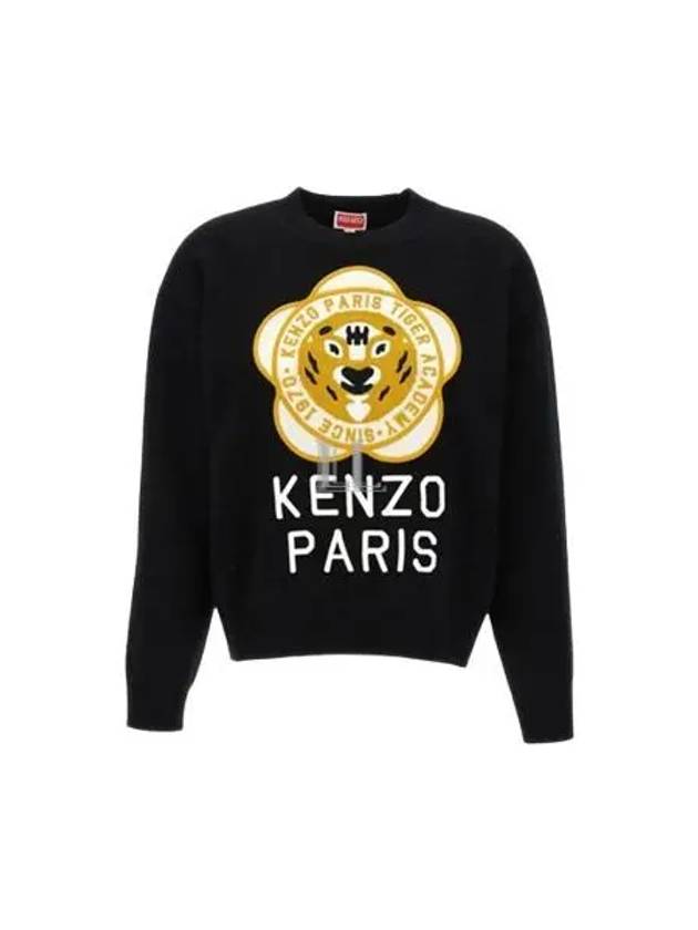 Women's Tiger Academy Wool Knit Top Black - KENZO - BALAAN 2