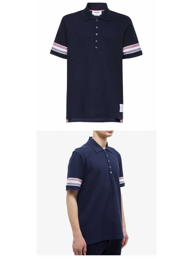 Men's RWB Stripe Cotton Polo Shirt Navy - THOM BROWNE - BALAAN 5